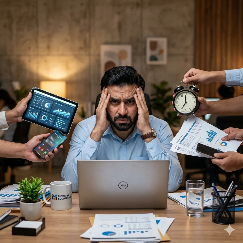 Illustration of a business professional managing a heavy workload