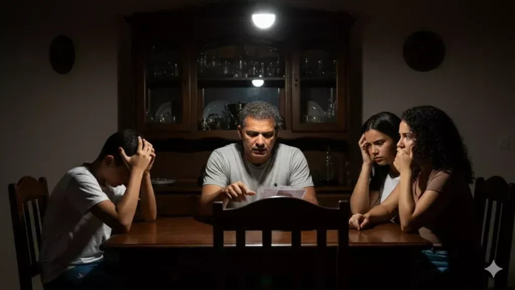 A family sitting together during a difficult conversation