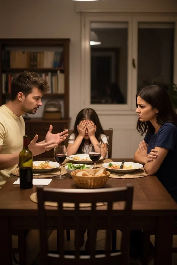 A family disagreement around a dining table