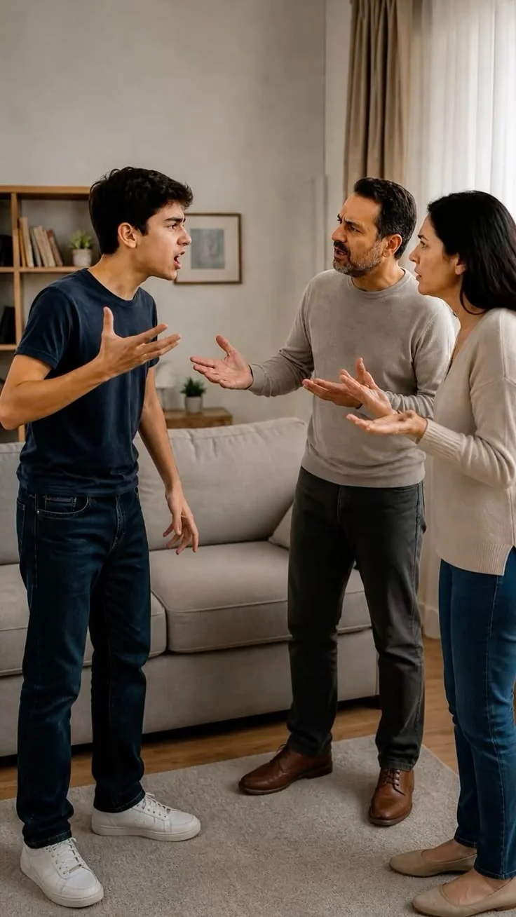 Family members discussing a disagreement at home