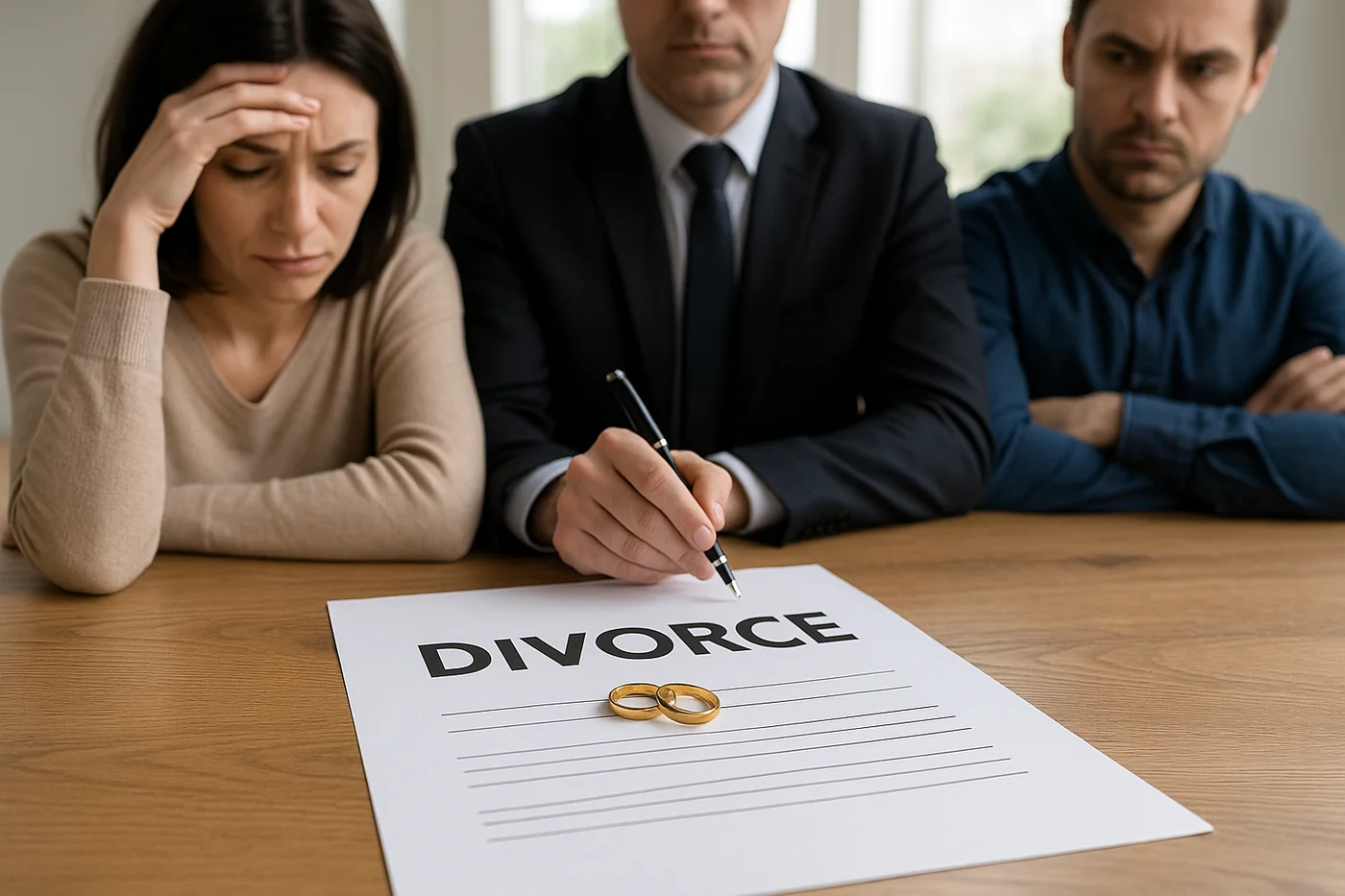 Illustration of a couple reviewing separation paperwork